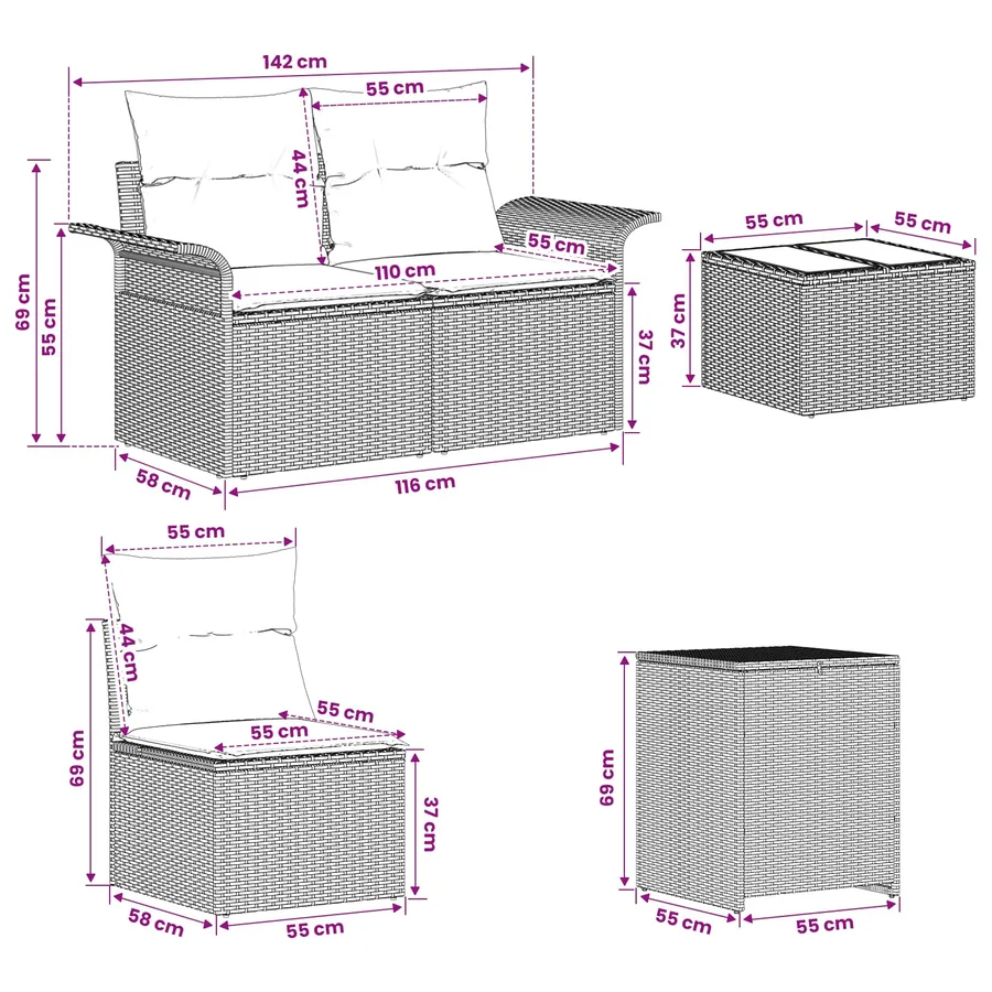 Ensemble de Canapés 6 pcs 4-Nombre de places Noir - 11