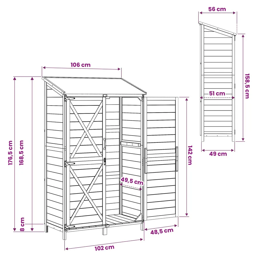 Abri de jardin Blanc 106 x 56 x 176,5 cm Bois de Sapin Massif - 11