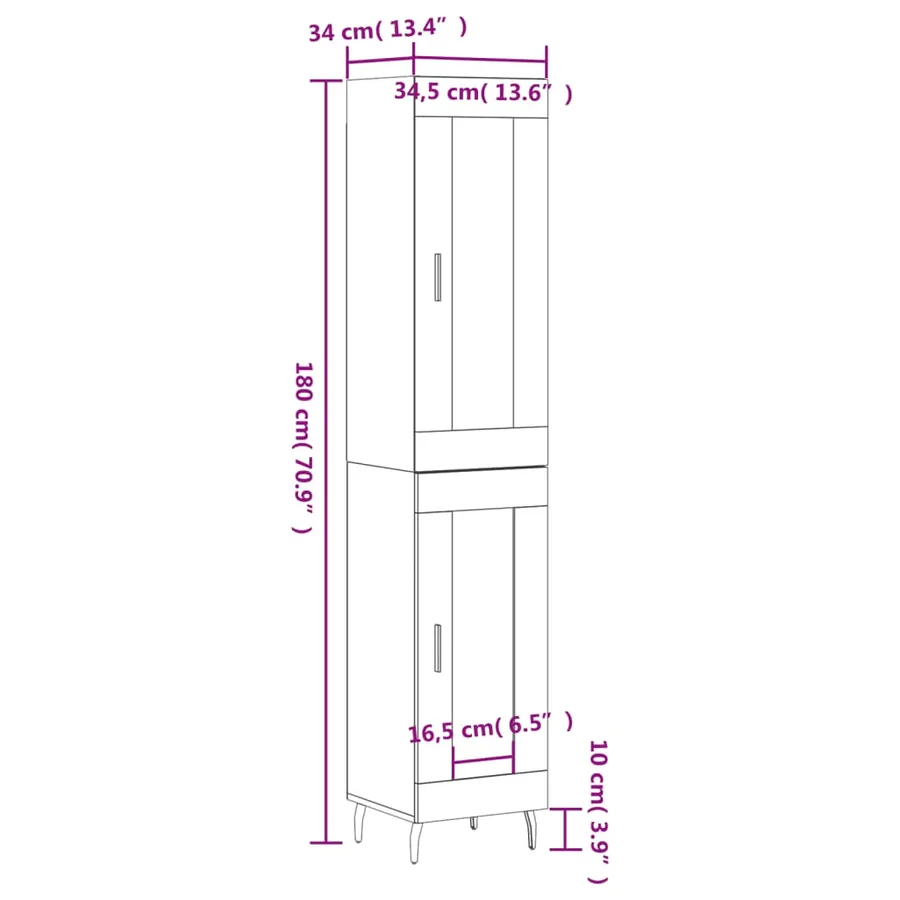 Buffet haut Gris béton 34,5x34x180 cm Bois d'ingénierie - 13