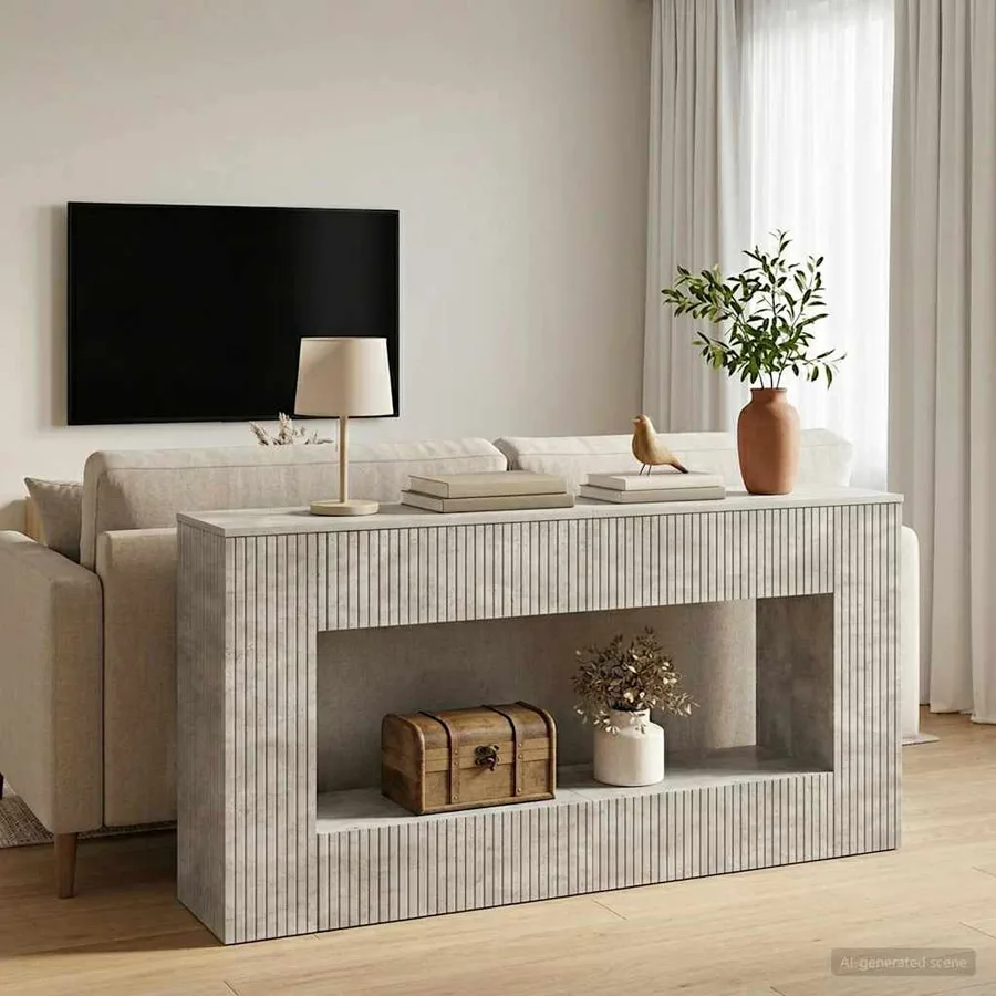 Table console Gris Béton 155 x 29 x 74 cm Bois d’ingénierie - 4