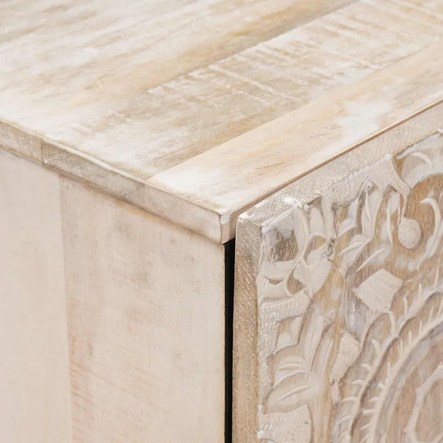 Meuble TV Blanc 105 x 33,5 x 46 cm Bois de mangue massif - 6