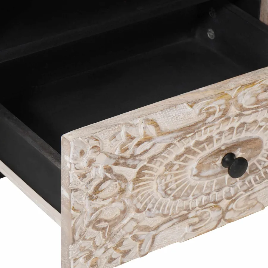 Meuble TV Blanc 105 x 33,5 x 46 cm Bois de mangue massif - 7