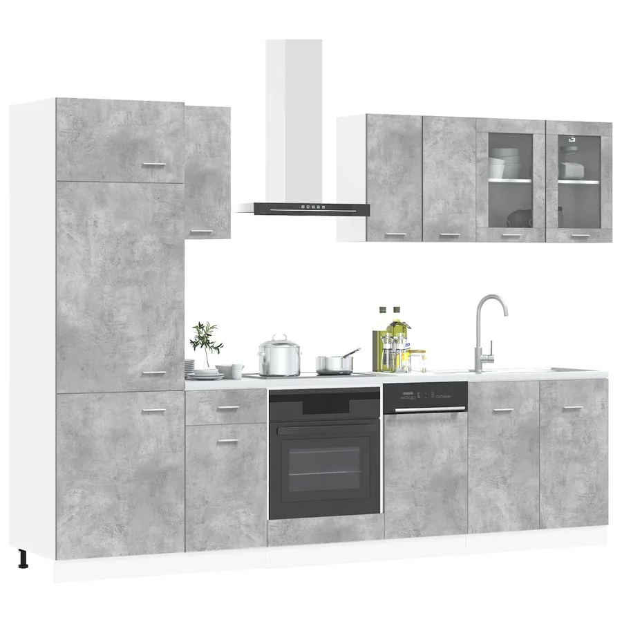 Unité de cuisine Lyon 8 pcs Gris béton Bois d'ingénierie - 3