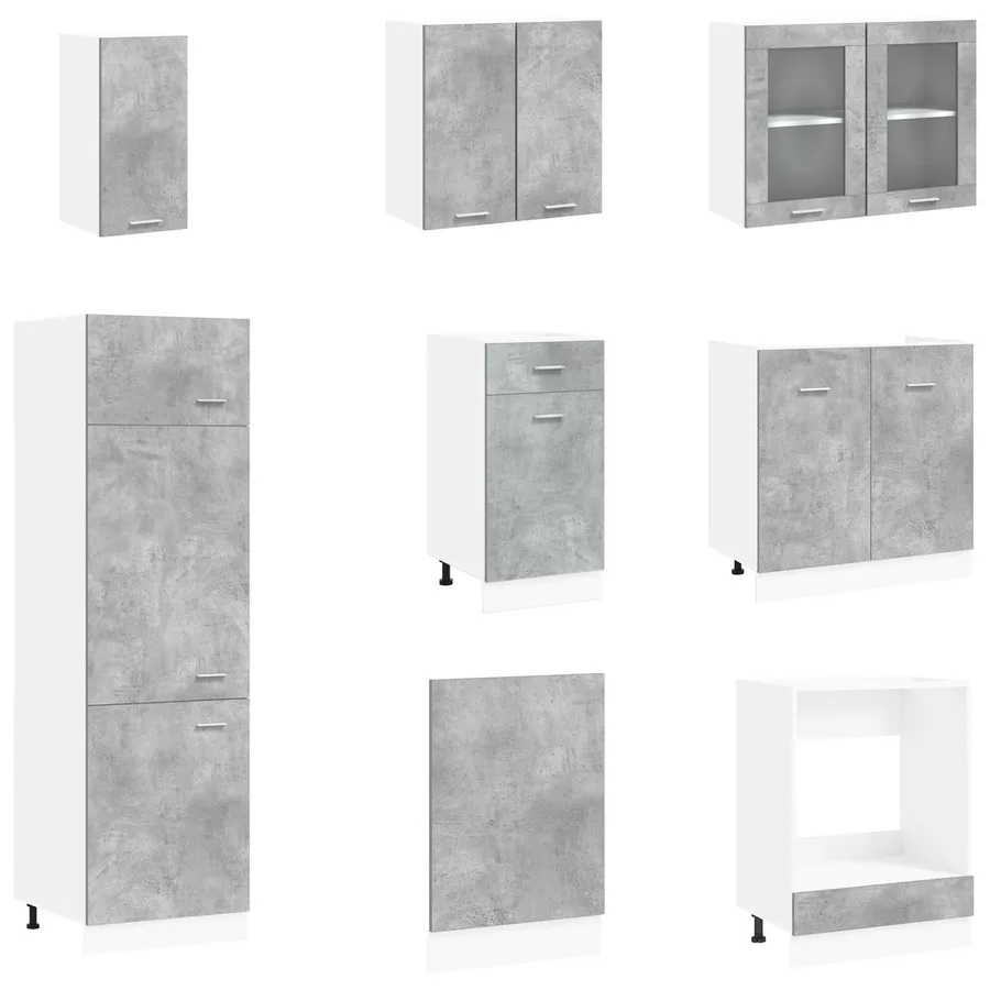 Unité de cuisine Lyon 8 pcs Gris béton Bois d'ingénierie - 4