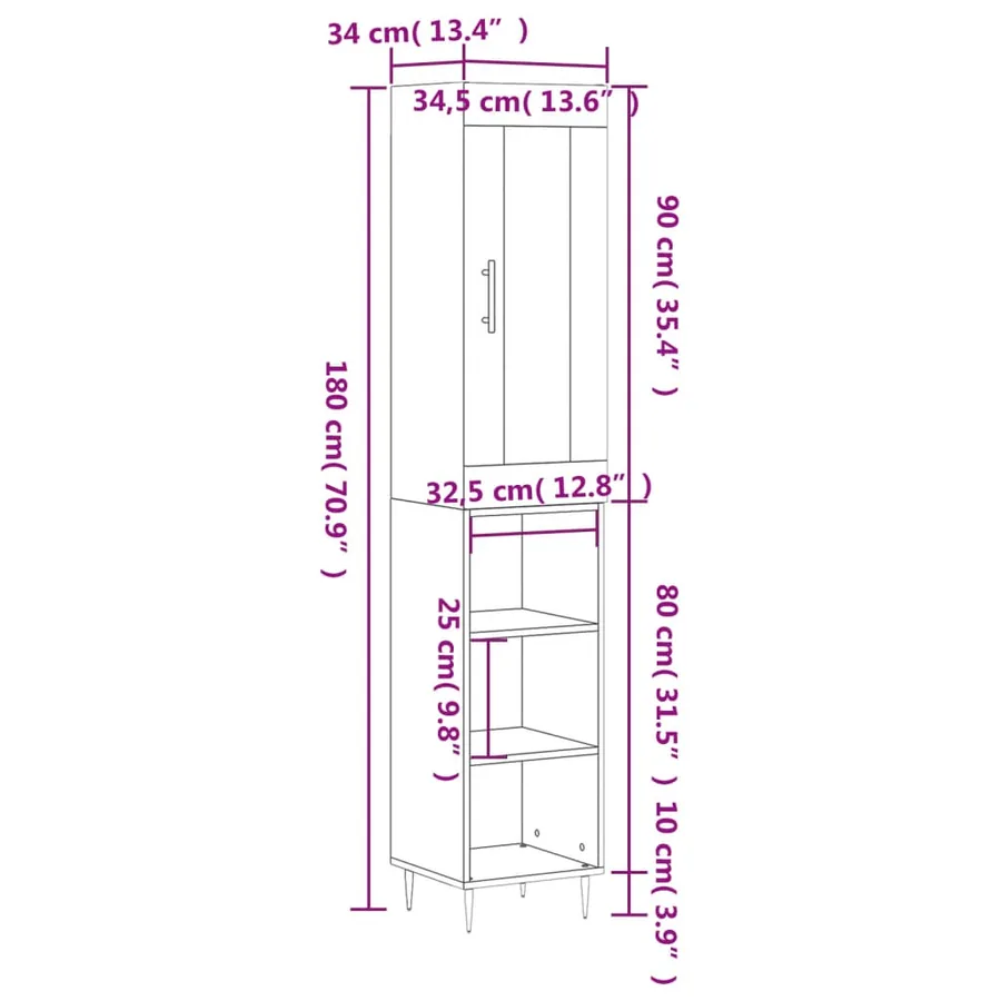 Buffet haut Gris béton 34,5x34x180 cm Bois d'ingénierie - 13