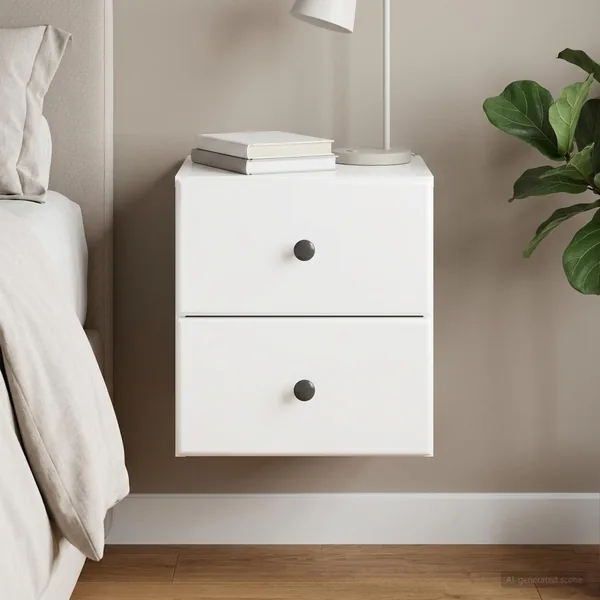 Cabinet de chevet mural Blanc brillant 34,5 x 33 x 40 cm