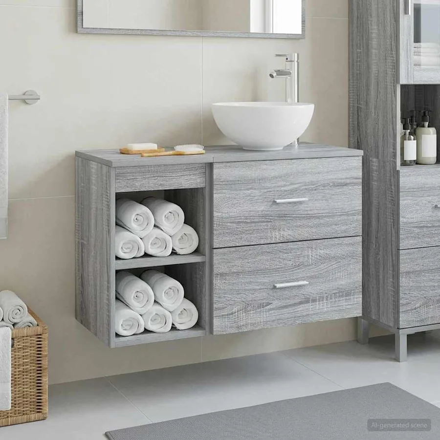 Ensemble de mobilier de salle de bain 2 pcs Sonoma gris