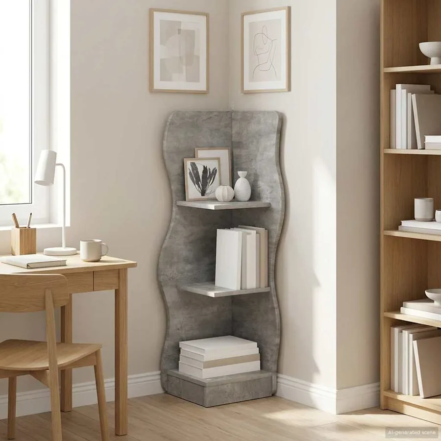 Étagère d'angle Gris béton 34 x 33 x 102 cm Bois d'ingénierie