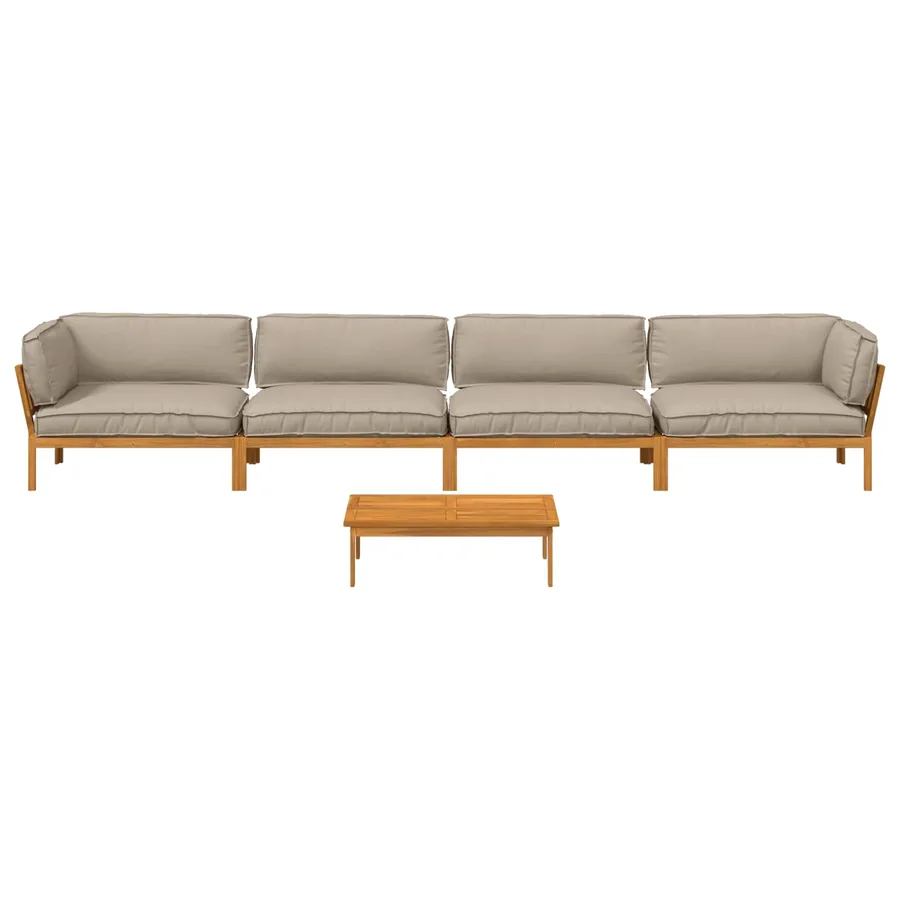Ensemble de Canapés Uni 5 pcs Taupe Bois d'Acacia Massif - 10