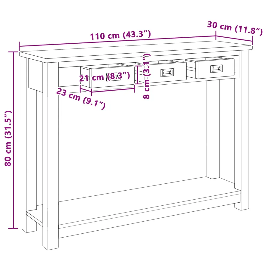 Table console Naturel 110 x 30 x 80 cm Bois de teck massif - 7