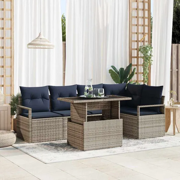 Ensemble de canapé de jardin 6 pcs Gris et bleu marine