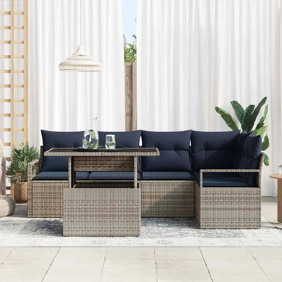 Ensemble de canapé de jardin 6 pcs Gris et bleu marine - 3