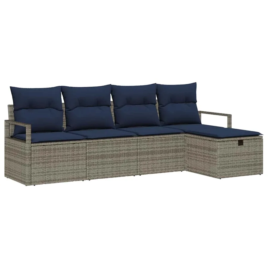 Ensemble de Canapés avec coussin 5 pcs Gris et marine polyrotin - 2