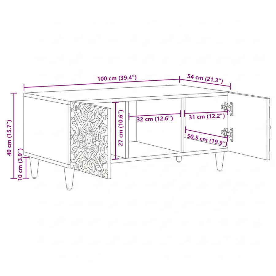 Table basse Blanc 100 x 54 x 40 cm Bois de mangue massif - 11