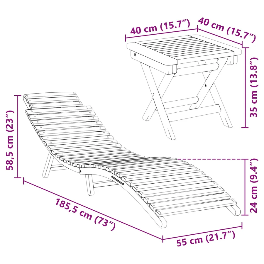 Transat 2 pcs Marron 198 x 55 x 58,5 cm Bois de teck massif - 12