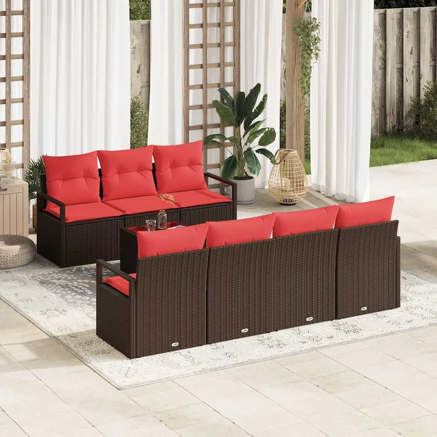 Ensemble de Canapés 8 pcs Marron et rouge polyrotin
