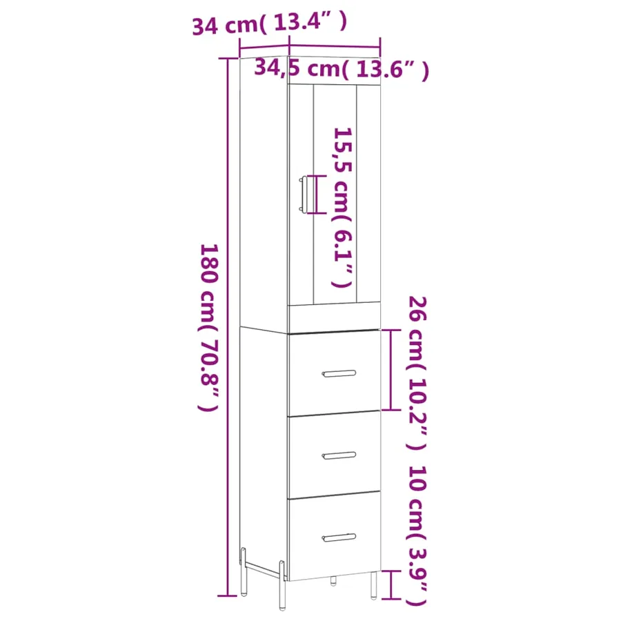 Buffet haut Chêne sonoma 34,5x34x180 cm Bois d'ingénierie - 14