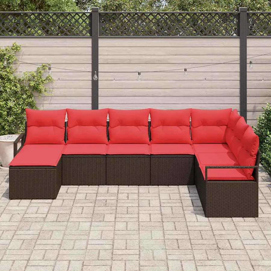 Ensemble de Canapés avec coussin 8 pcs Marron polyrotin - 3