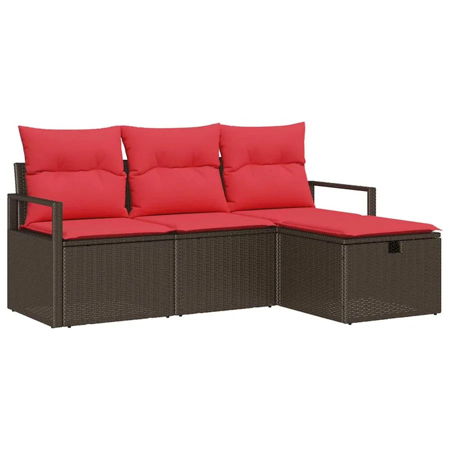 Ensemble de Canapés 4 pcs Marron et rouge polyrotin - 2