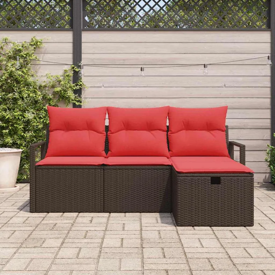 Ensemble de Canapés 4 pcs Marron et rouge polyrotin - 3