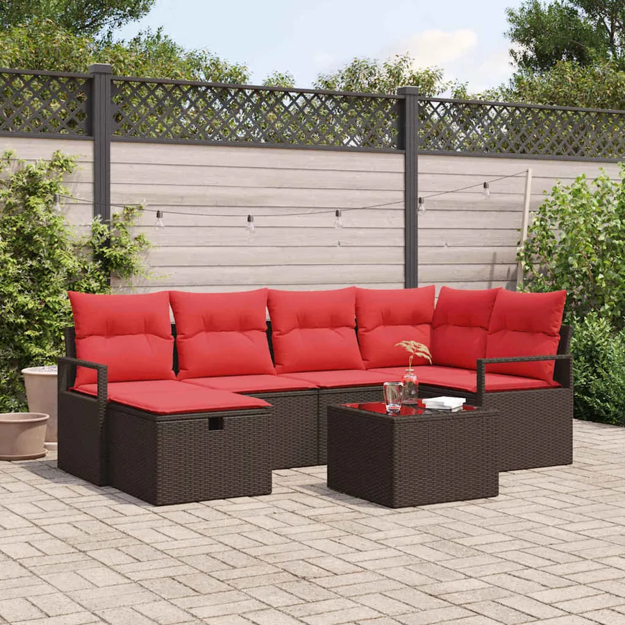 Ensemble de Canapés 7 pcs Marron et rouge polyrotin