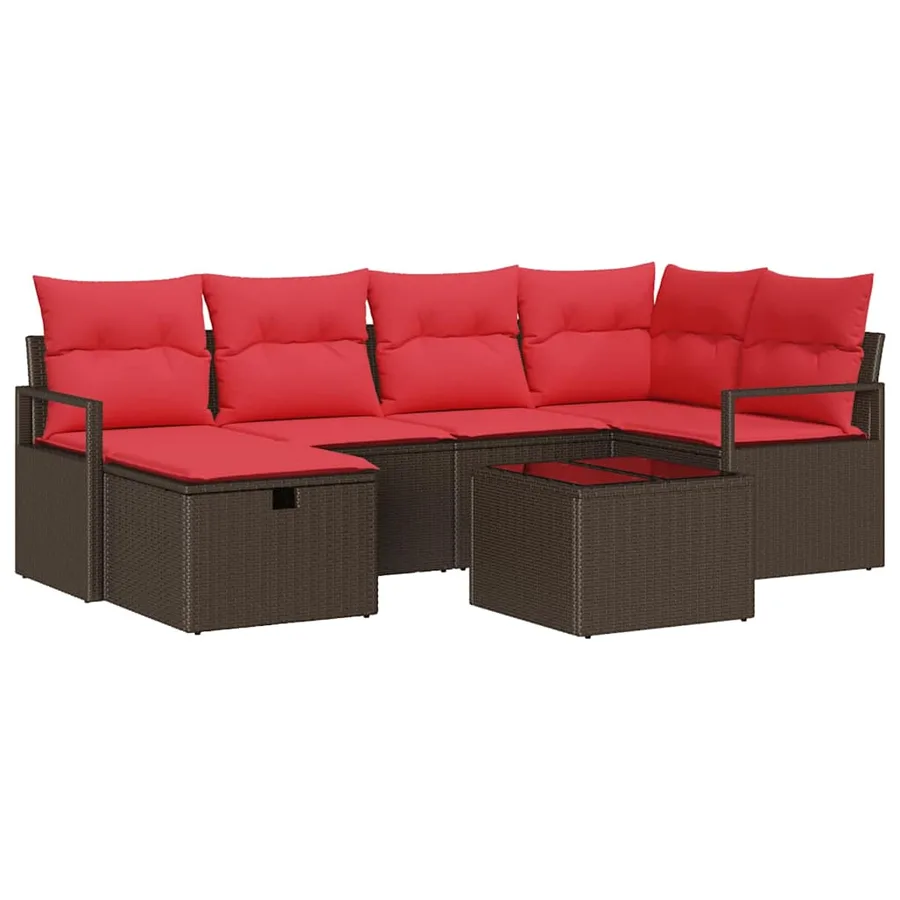 Ensemble de Canapés 7 pcs Marron et rouge polyrotin - 2