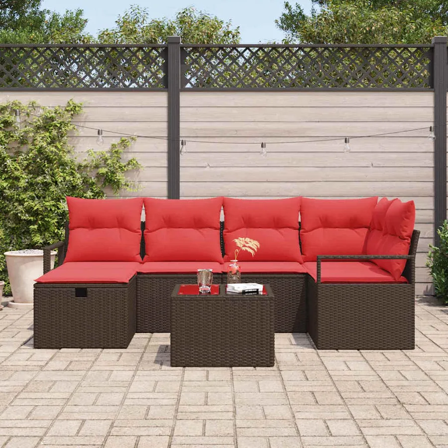 Ensemble de Canapés 7 pcs Marron et rouge polyrotin - 3