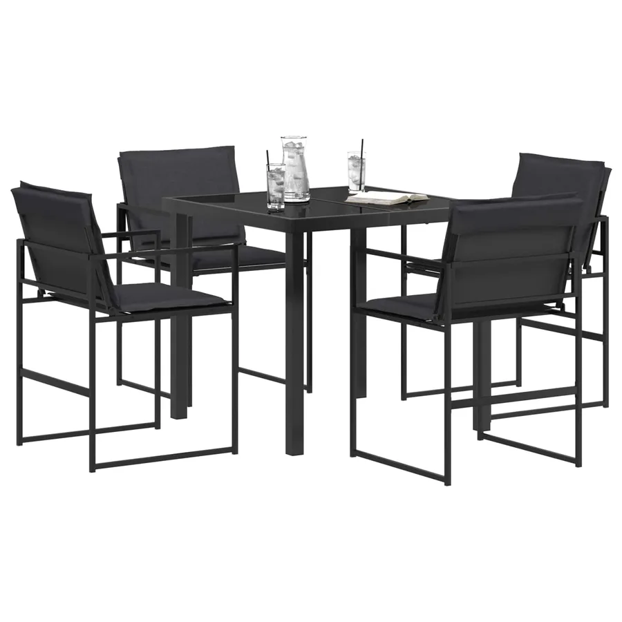 Ensemble de salle à manger pour jardin 5 pcs Noir et Gris foncé - 3