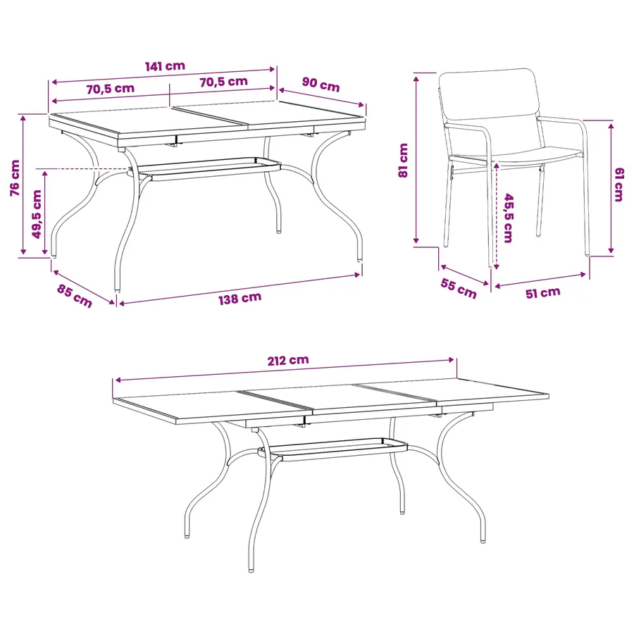 Ensemble de salle à manger pour jardin 9 pcs Anthracite Acier - 8