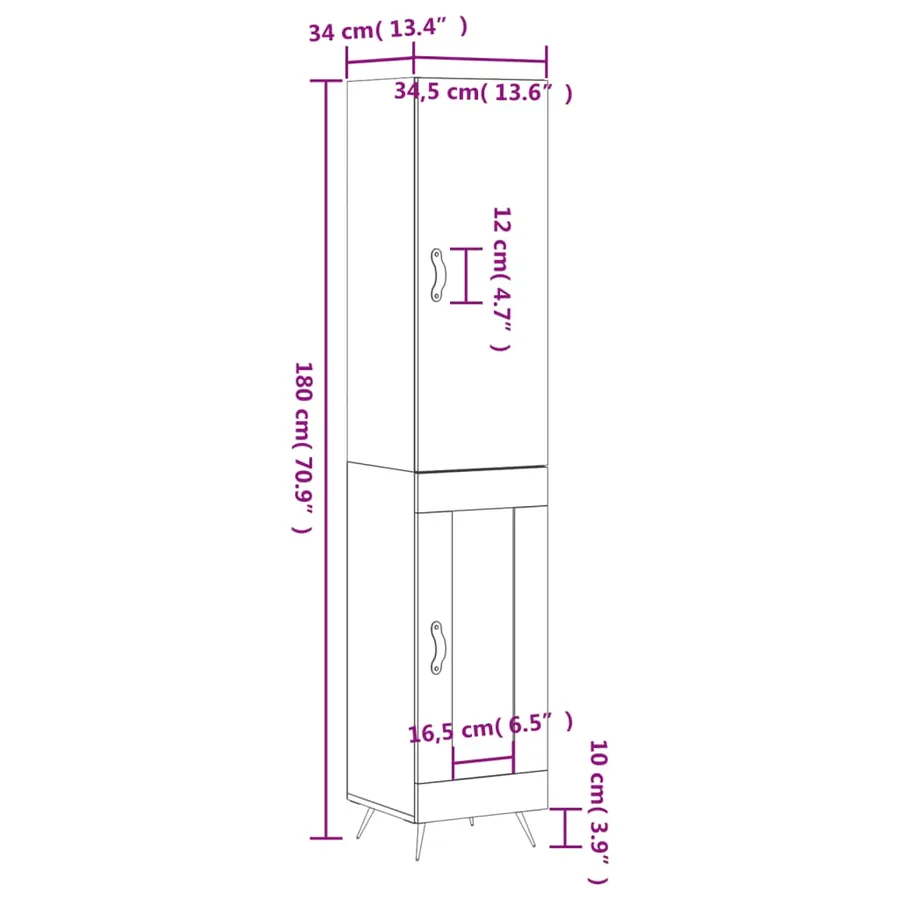 Buffet haut Gris béton 34,5x34x180 cm Bois d'ingénierie - 13