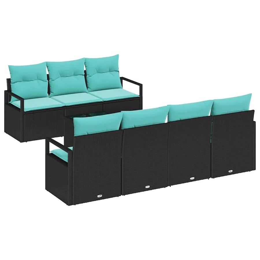 Ensemble de Canapés 8 pcs Noir et turquoise polyrotin - 2