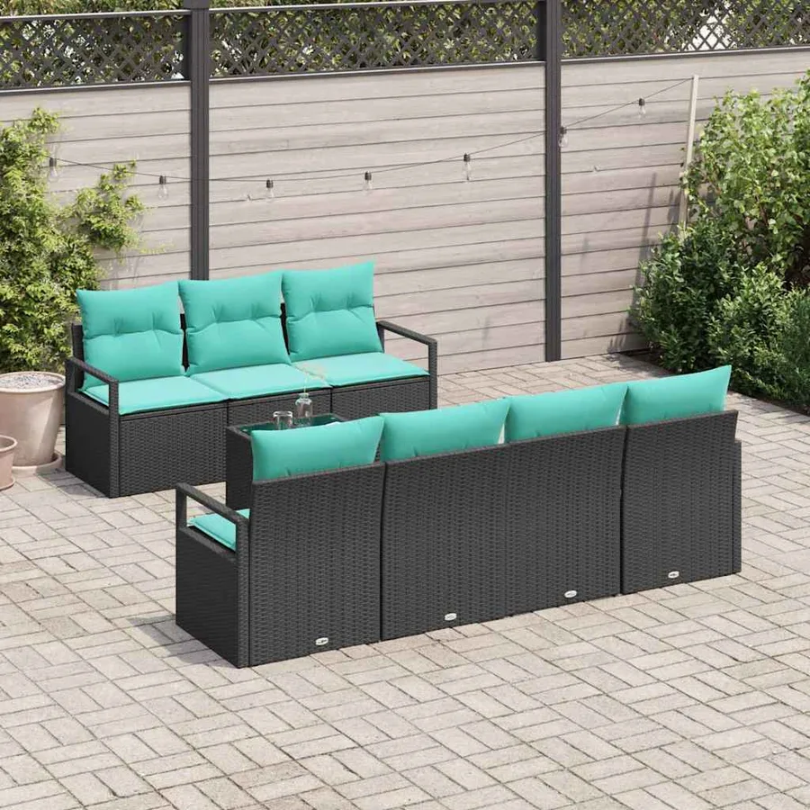 Ensemble de Canapés 8 pcs Noir et turquoise polyrotin - 3