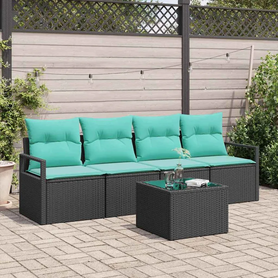 Ensemble de Canapés 5 pcs Noir et turquoise polyrotin