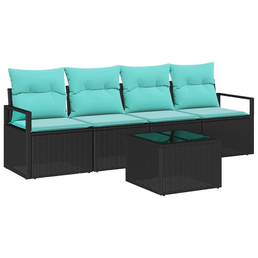 Ensemble de Canapés 5 pcs Noir et turquoise polyrotin - 2