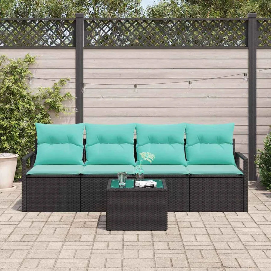 Ensemble de Canapés 5 pcs Noir et turquoise polyrotin - 3