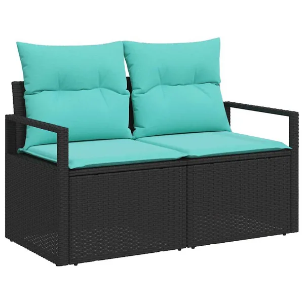 Ensemble de Canapés 9 pcs Noir et turquoise polyrotin