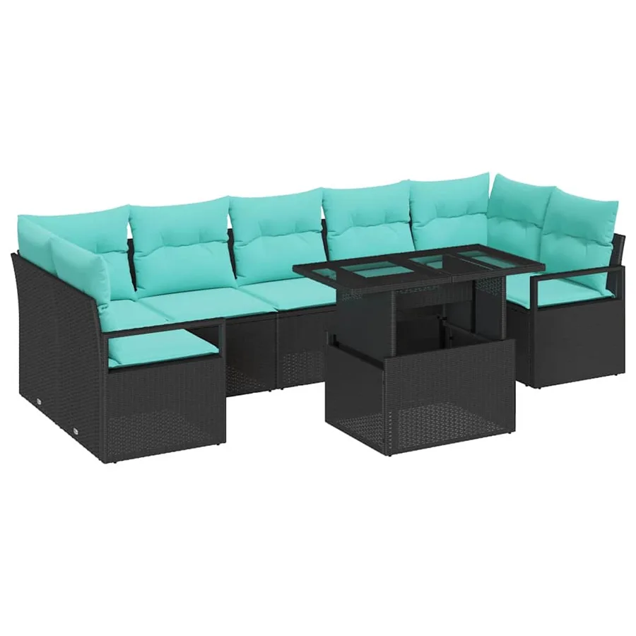 Ensemble de canapé de jardin 8 pcs Noir et Bleu polyrotin - 2