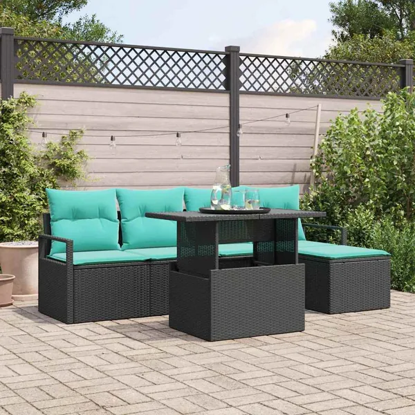 Ensemble de canapé de jardin avec coussin 6 pcs Noir et bleu