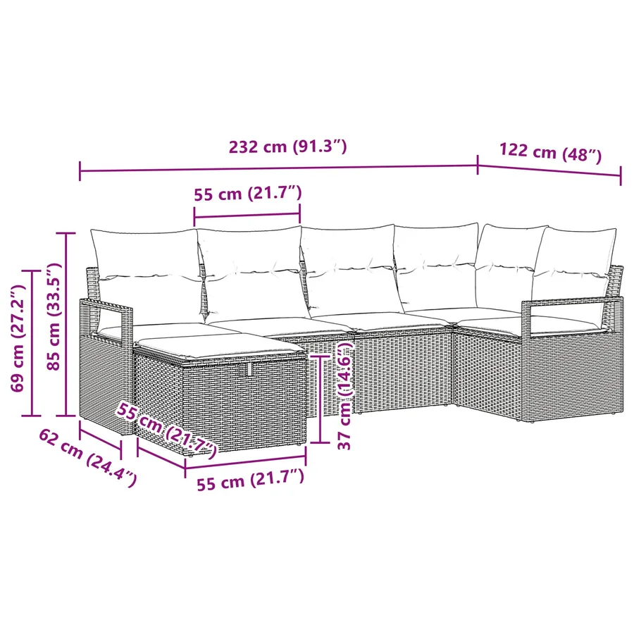 Ensemble de Canapés 6 pcs Noir et turquoise polyrotin - 10
