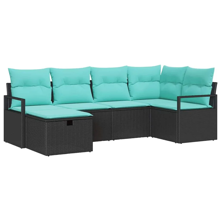 Ensemble de Canapés 6 pcs Noir et turquoise polyrotin - 2