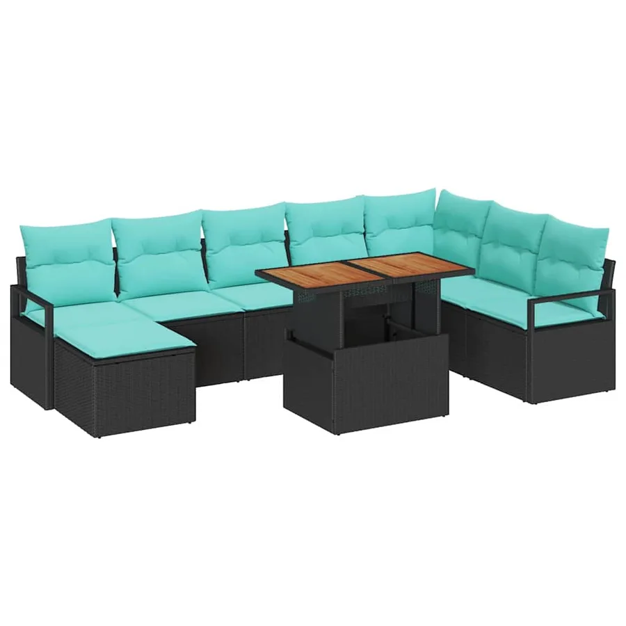 Ensemble de canapé de jardin 9 pcs Noir et turquoise - 2