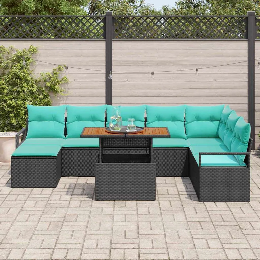 Ensemble de canapé de jardin 9 pcs Noir et turquoise - 3