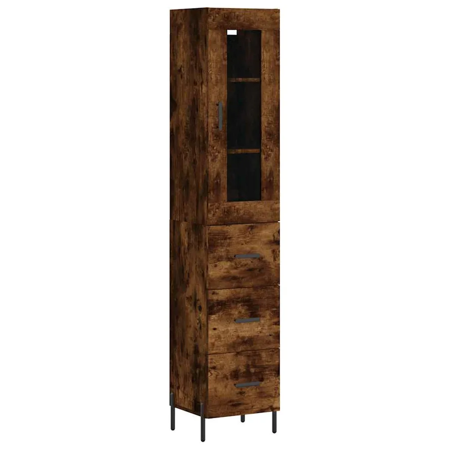 Buffet haut Chêne fumé 34,5x34x180 cm Bois d'ingénierie - 2