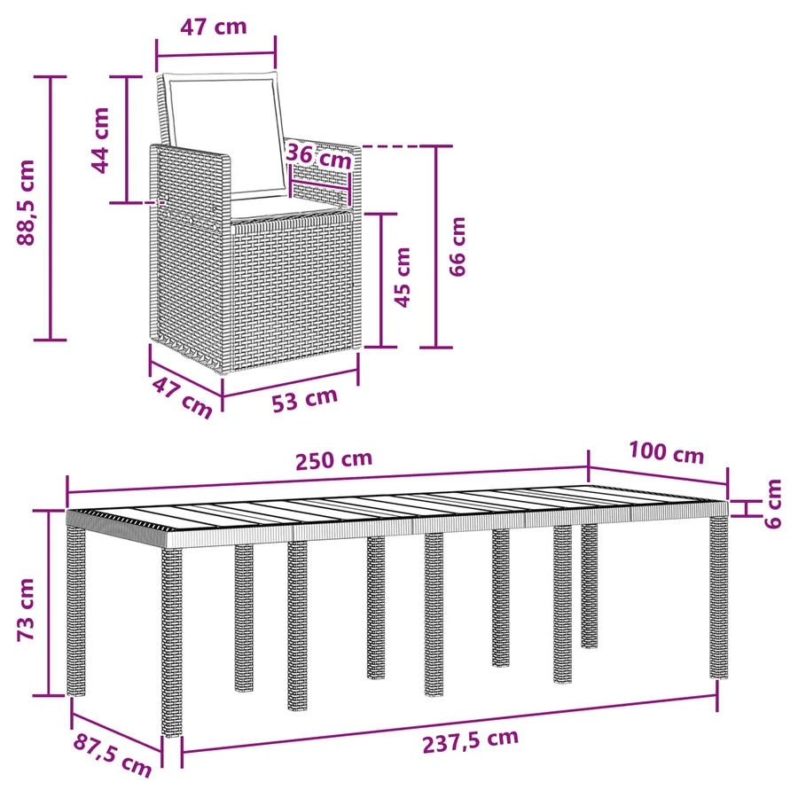 Ensemble de salle à manger pour jardin 9 pcs Anthracite PP - 13