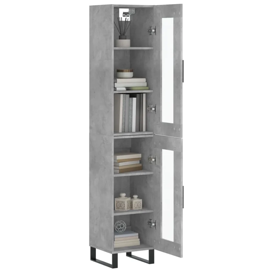 Buffet haut Gris béton 34,5x34x180 cm Bois d'ingénierie - 3