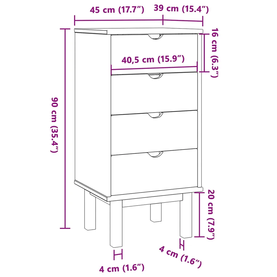 Commode OTTA Noir 45 x 39 x 90 cm Bois de pin massif - 6