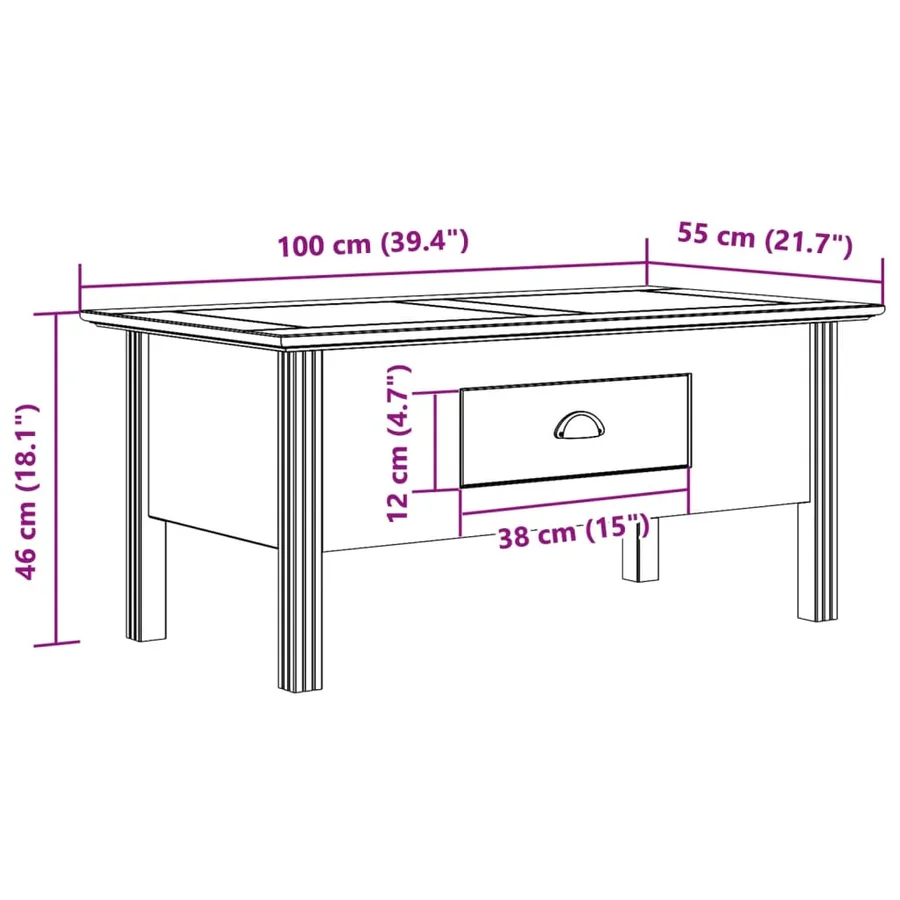 Table basse BODO gris 100x55x46 cm bois de pin massif - 8