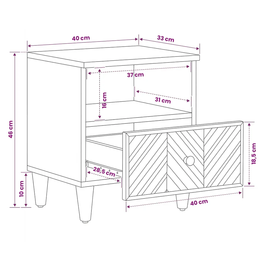 Table de chevet Marron 50 x 33 x 60 cm Bois de mangue massif - 11