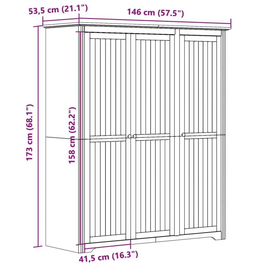 Garde-robe BODO gris 146x53,5x173 cm bois massif de pin - 8