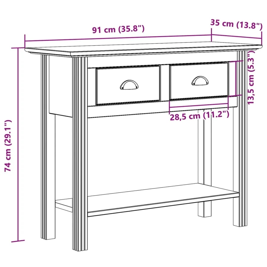 Table console BODO marron 91x35x74 cm bois de pin massif - 8